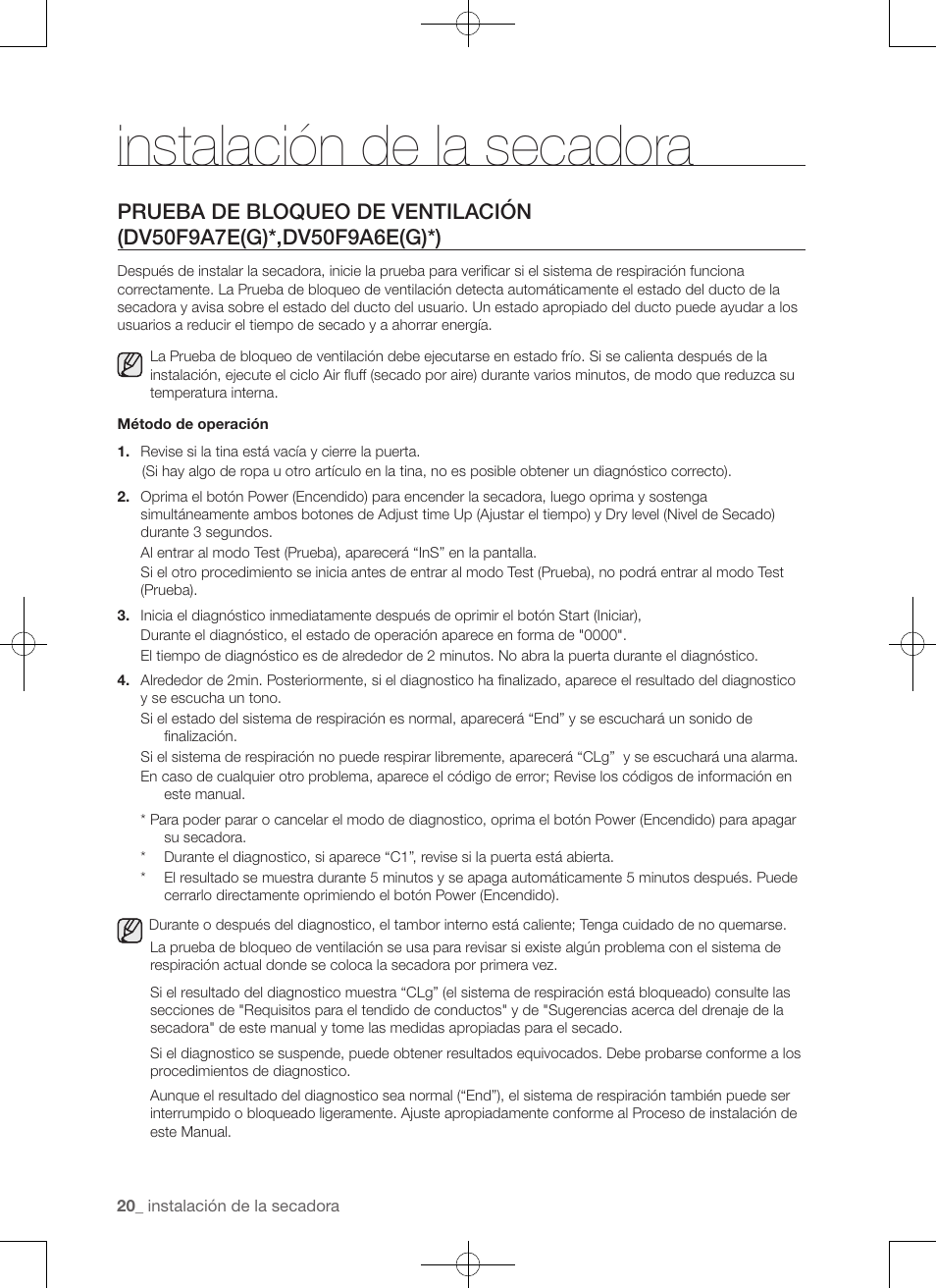 Instalación de la secadora | Samsung DV50F9A7GVP-A2 User Manual | Page 108 / 132