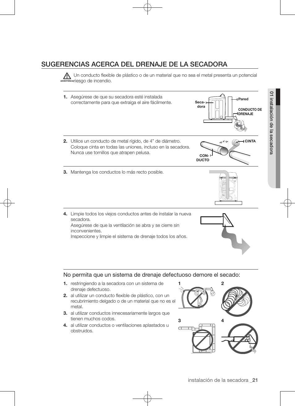 Sugerencias acerca del drenaje de la secadora | Samsung DV50F9A7GVP-A2 User Manual | Page 109 / 132