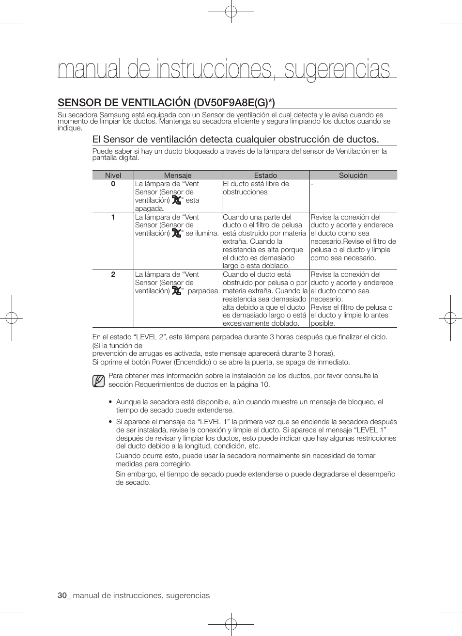 Manual de instrucciones, sugerencias, Sensor de ventilación (dv50f9a8e(g)*) | Samsung DV50F9A7GVP-A2 User Manual | Page 118 / 132