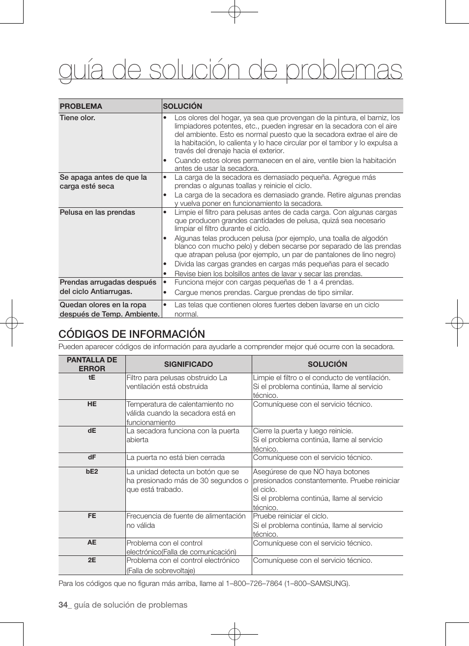 Guía de solución de problemas, Códigos de información | Samsung DV50F9A7GVP-A2 User Manual | Page 122 / 132