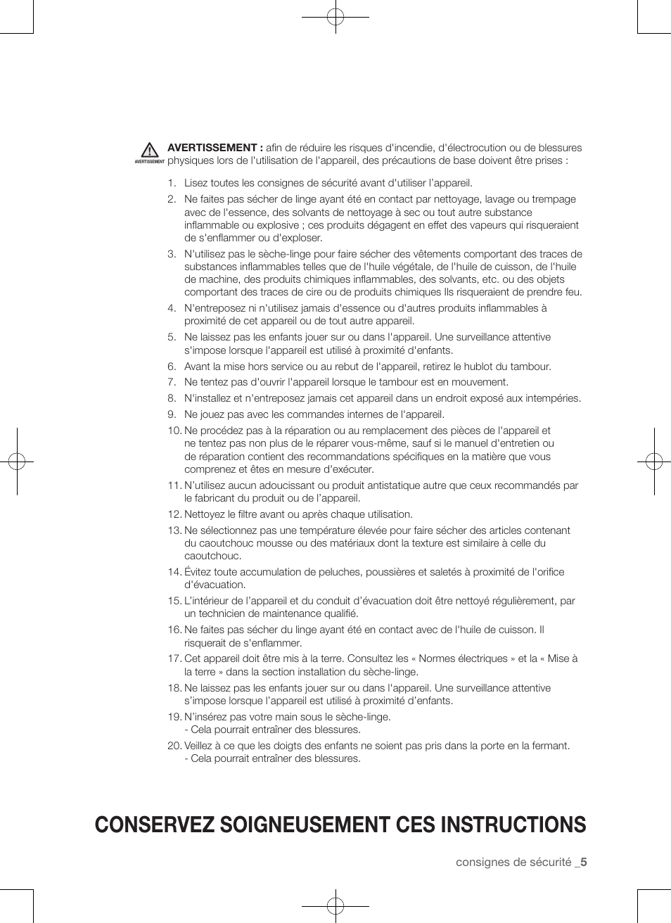 Conservez soigneusement ces instructions | Samsung DV50F9A7GVP-A2 User Manual | Page 49 / 132