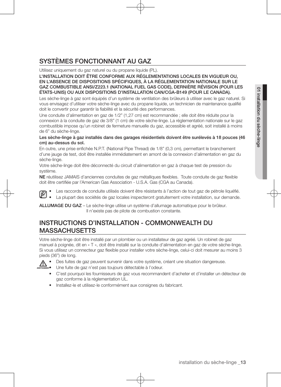 Systèmes fonctionnant au gaz | Samsung DV50F9A7GVP-A2 User Manual | Page 57 / 132