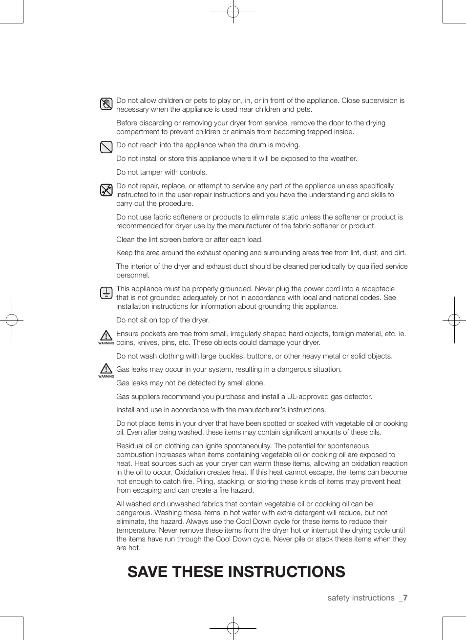 Save these instructions | Samsung DV50F9A7GVP-A2 User Manual | Page 7 / 132