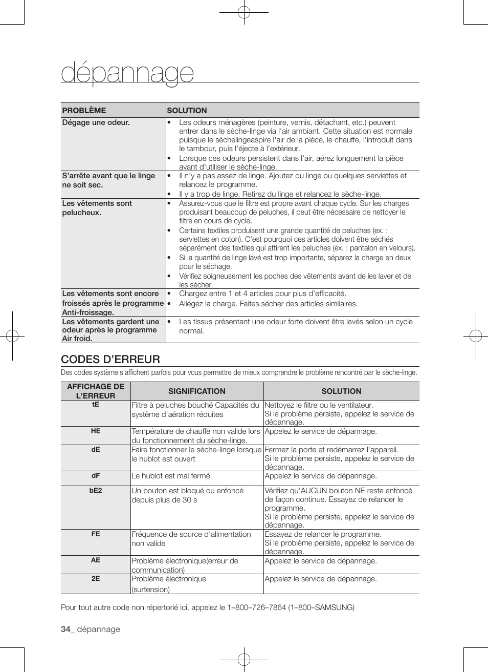 Dépannage, Codes d’erreur | Samsung DV50F9A7GVP-A2 User Manual | Page 78 / 132