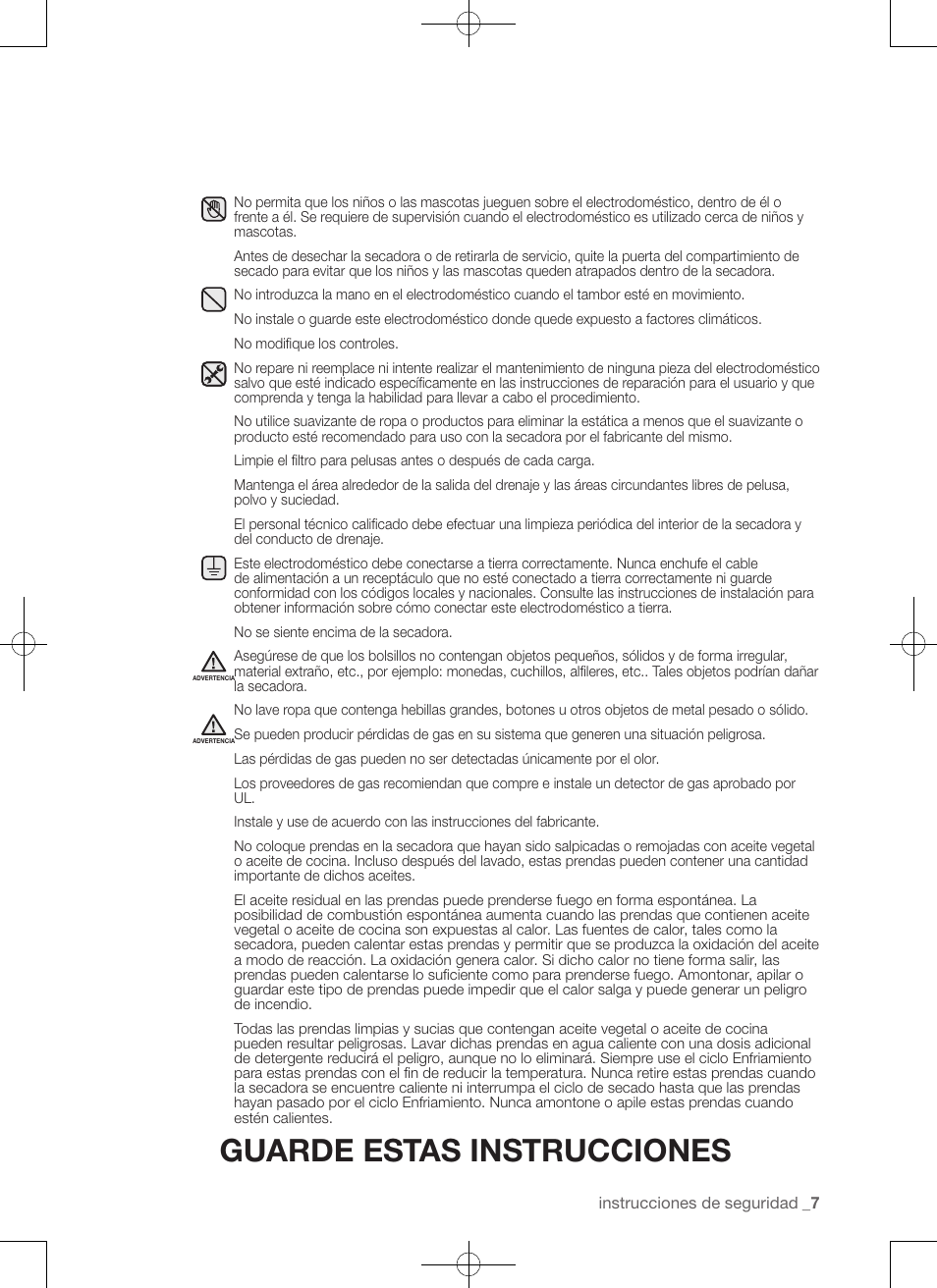 Guarde estas instrucciones | Samsung DV50F9A7GVP-A2 User Manual | Page 95 / 132