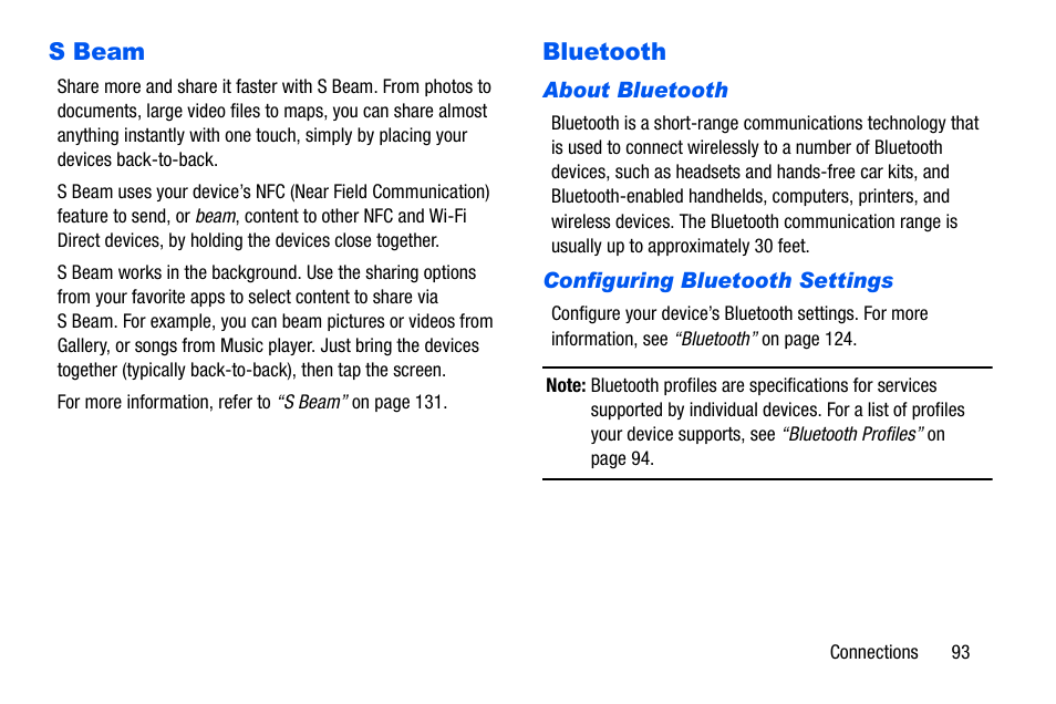 S beam, Bluetooth, S beam bluetooth | Samsung SCH-I535MBPVZW User Manual | Page 100 / 179