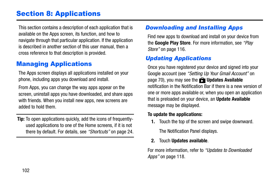 Section 8: applications, Managing applications | Samsung SCH-I535MBPVZW User Manual | Page 109 / 179