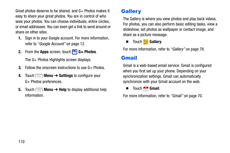 Gallery, Gmail, Gallery gmail | Samsung SCH-I535MBPVZW User Manual | Page 117 / 179