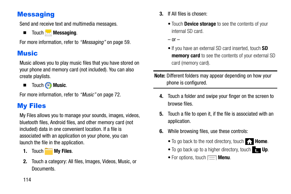 Messaging, Music, My files | Messaging music my files | Samsung SCH-I535MBPVZW User Manual | Page 121 / 179