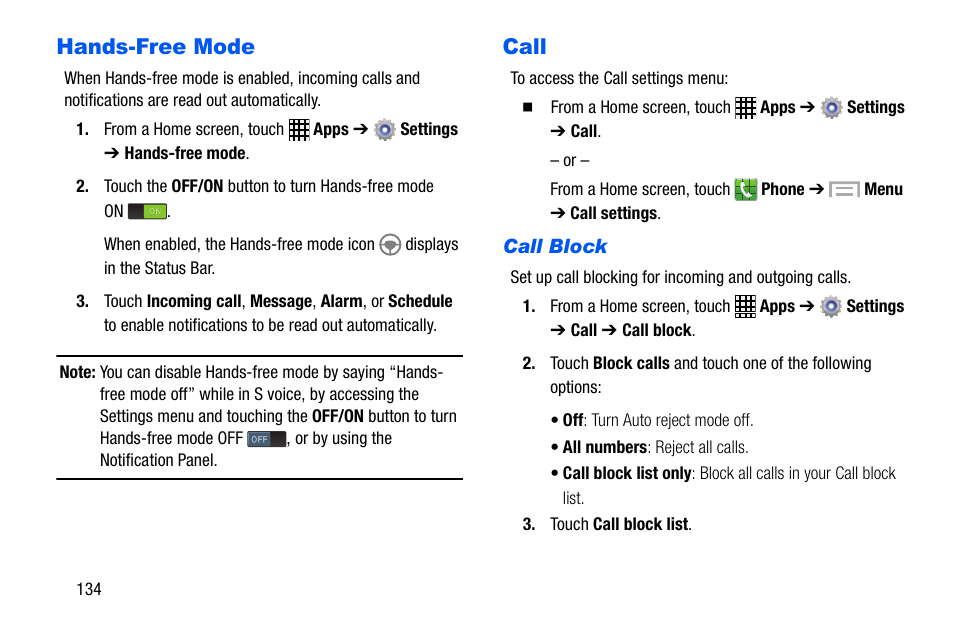 Hands-free mode, Call, Hands-free mode call | Samsung SCH-I535MBPVZW User Manual | Page 141 / 179