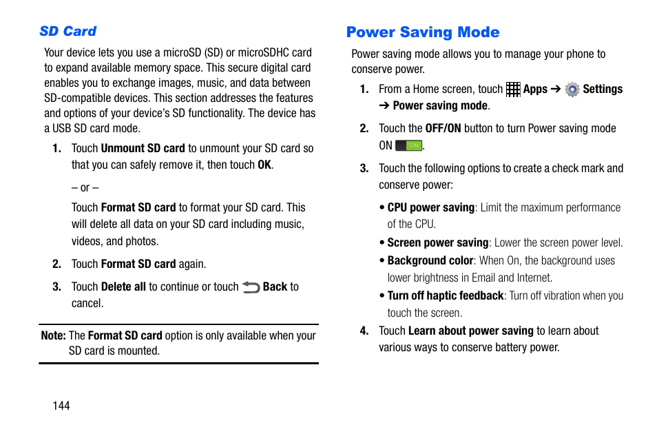 Power saving mode | Samsung SCH-I535MBPVZW User Manual | Page 151 / 179