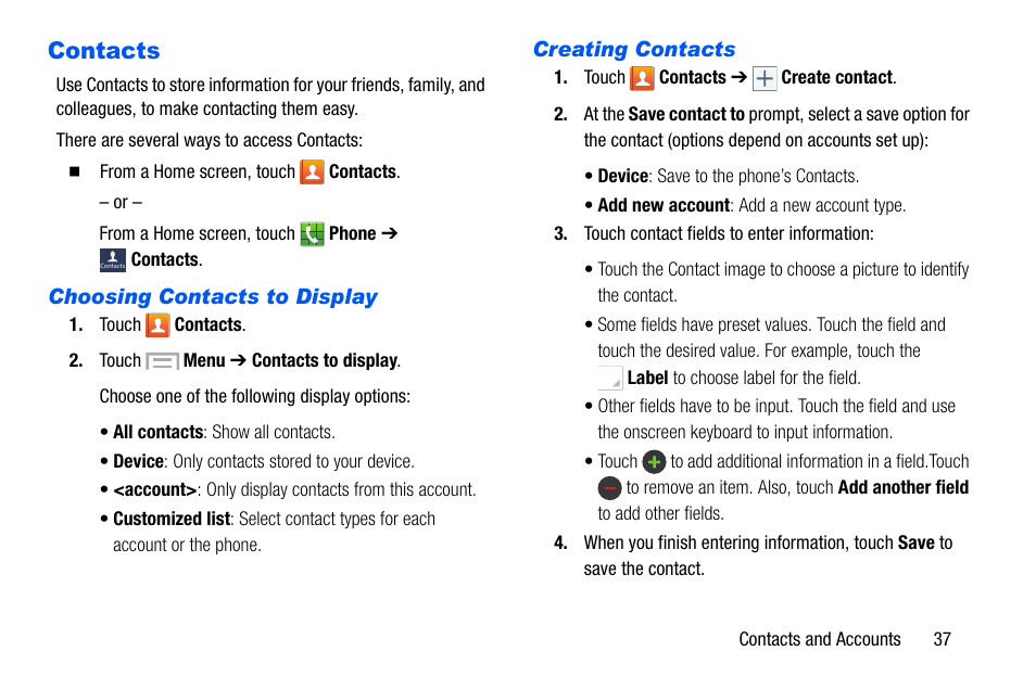 Contacts | Samsung SCH-I535MBPVZW User Manual | Page 44 / 179