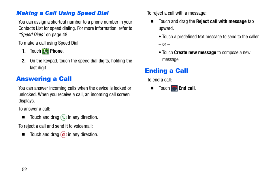 Answering a call, Ending a call, Answering a call ending a call | Samsung SCH-I535MBPVZW User Manual | Page 59 / 179