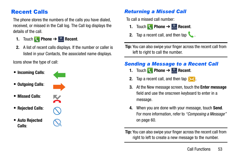 Recent calls | Samsung SCH-I535MBPVZW User Manual | Page 60 / 179