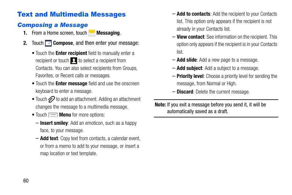 Text and multimedia messages, Ion, see “composing a message” on | Samsung SCH-I535MBPVZW User Manual | Page 67 / 179