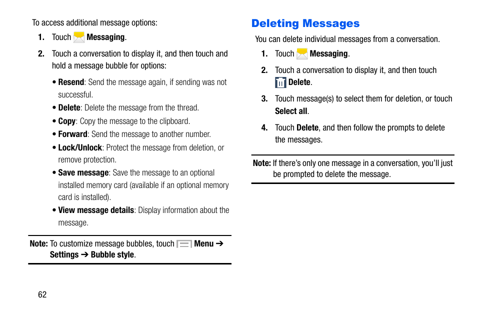 Deleting messages | Samsung SCH-I535MBPVZW User Manual | Page 69 / 179