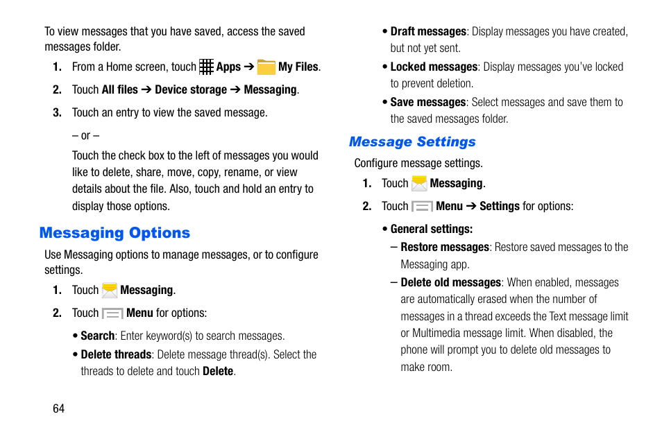 Messaging options | Samsung SCH-I535MBPVZW User Manual | Page 71 / 179