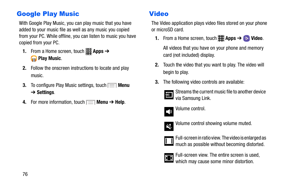 Google play music, Video, Google play music video | Samsung SCH-I535MBPVZW User Manual | Page 83 / 179