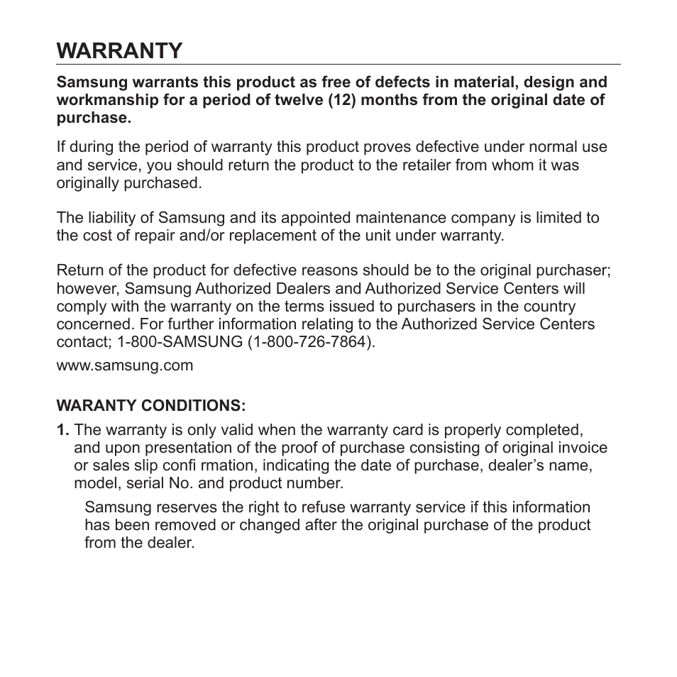 Warranty | Samsung YP-S2QU-XAA User Manual | Page 33 / 38