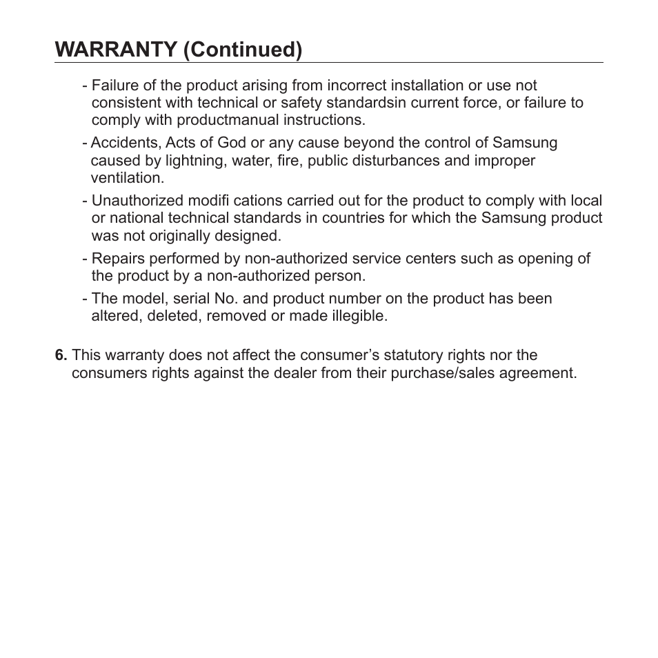 Warranty (continued) | Samsung YP-S2QU-XAA User Manual | Page 35 / 38