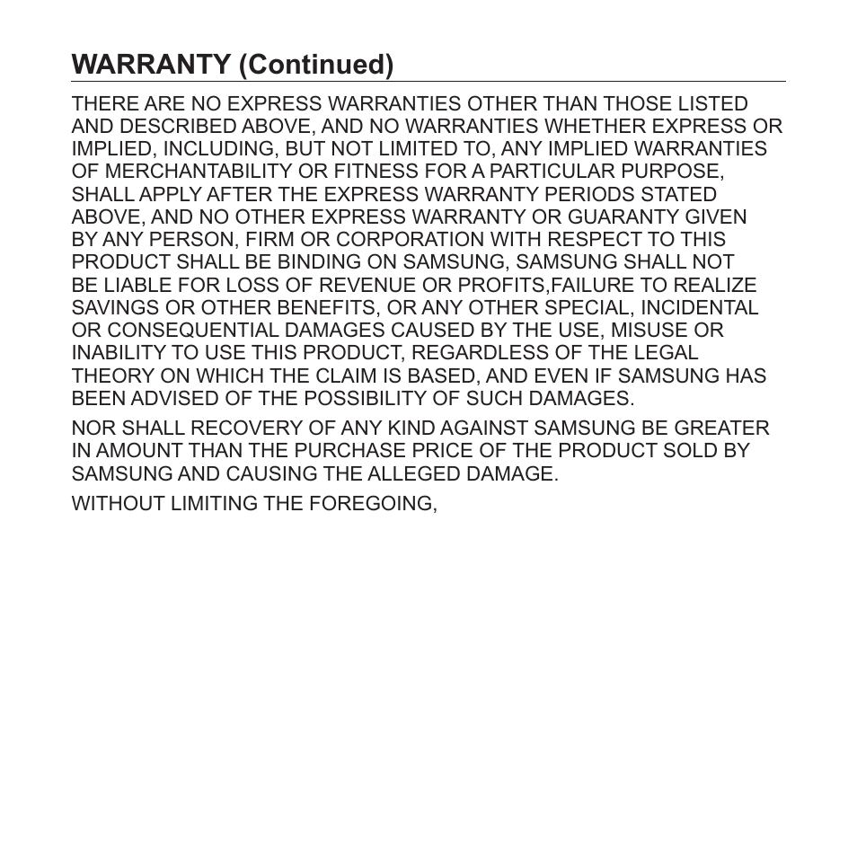 Warranty (continued) | Samsung YP-S2QU-XAA User Manual | Page 36 / 38