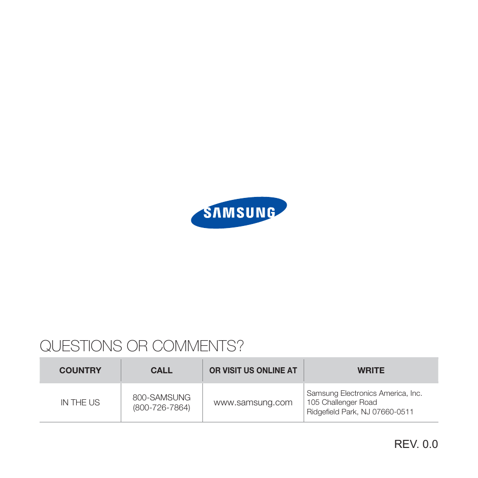 Questions or comments, Rev. 0.0 | Samsung YP-S2QU-XAA User Manual | Page 38 / 38