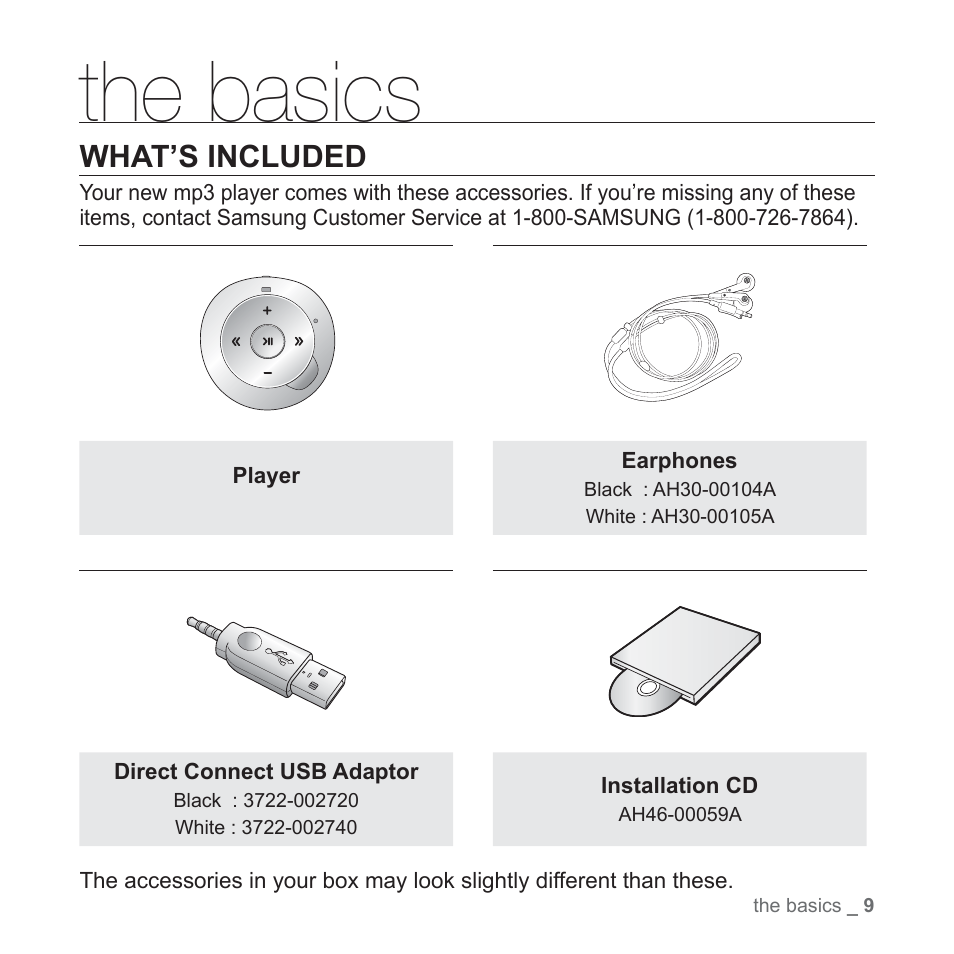 The basics, What’s included | Samsung YP-S2QU-XAA User Manual | Page 9 / 38