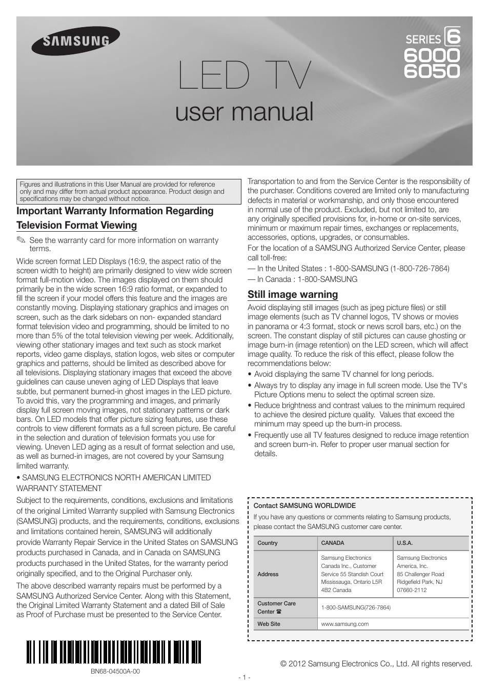 Samsung UN46EH6000FXZA User Manual | 16 pages