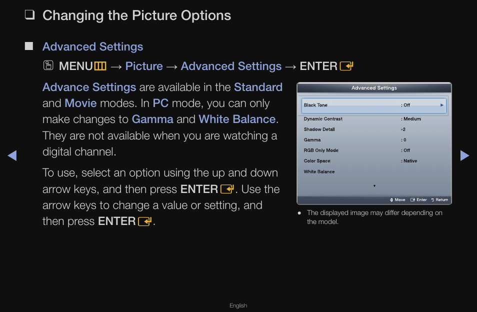 Changing the picture options | Samsung LT23A350ND-ZA User Manual | Page 38 / 155