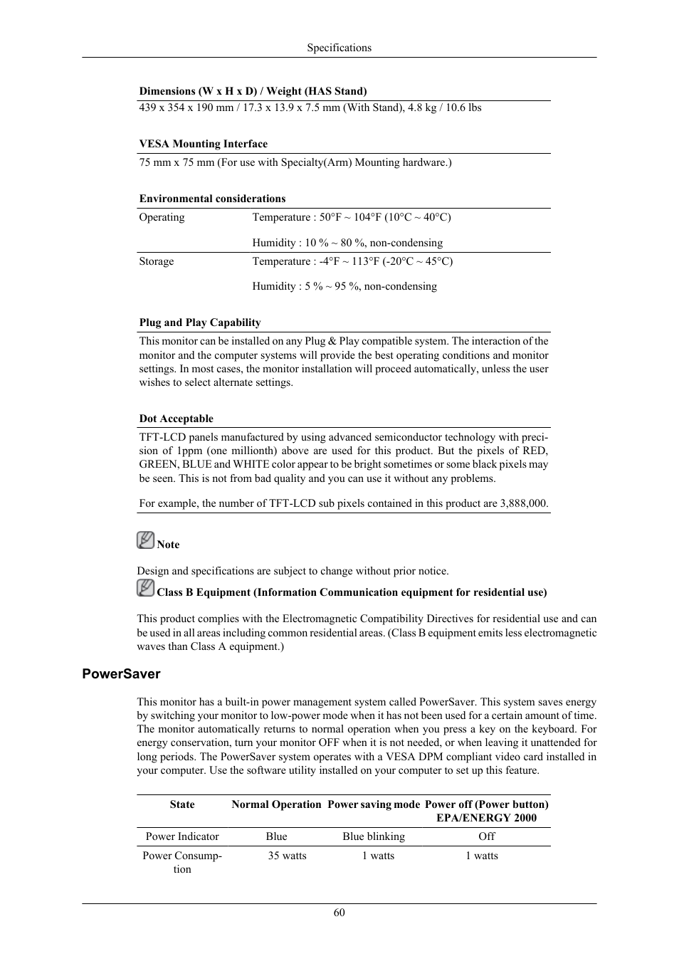 Powersaver | Samsung LS19MYKEB7-XAA User Manual | Page 61 / 71