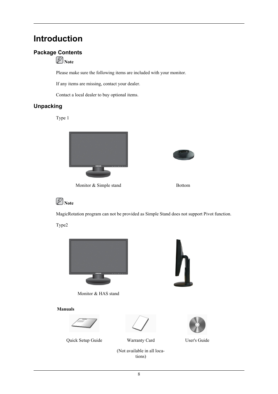 Introduction, Package contents, Unpacking | Samsung LS19MYKEB7-XAA User Manual | Page 9 / 71