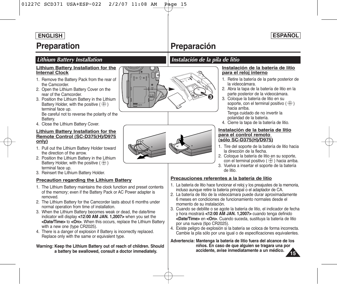 Preparation, Preparación | Samsung SC-D375-XAP User Manual | Page 15 / 110