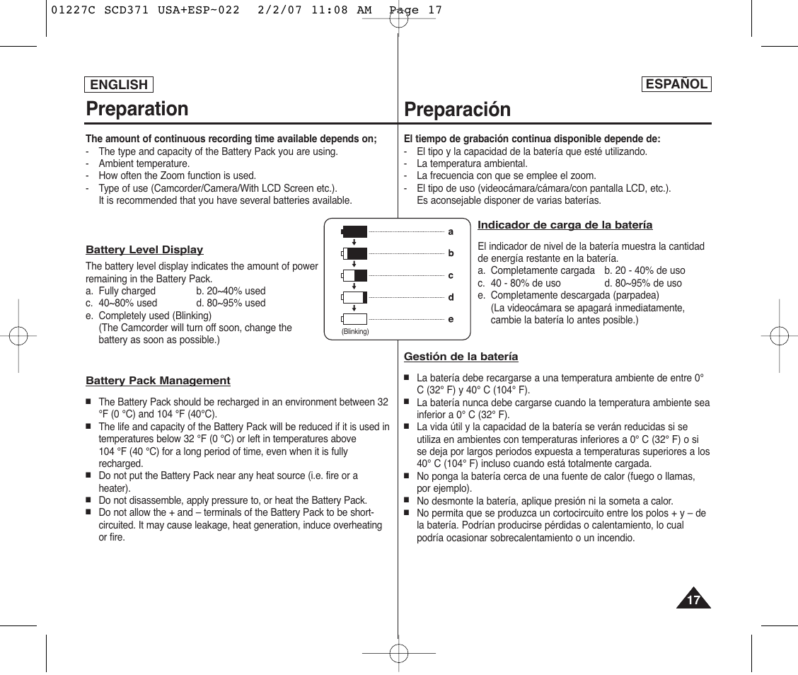 Preparation, Preparación | Samsung SC-D375-XAP User Manual | Page 17 / 110