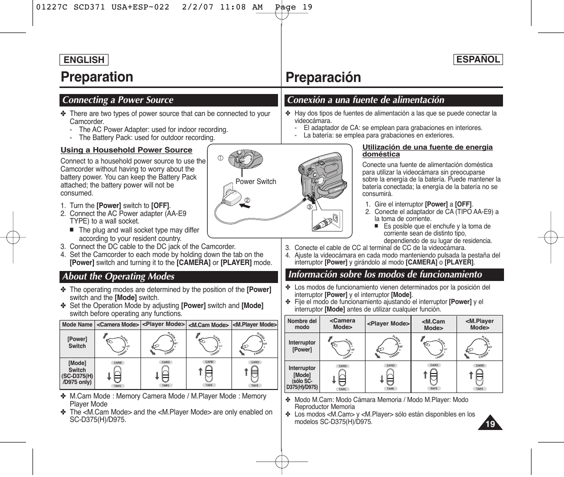 Preparation, Preparación | Samsung SC-D375-XAP User Manual | Page 19 / 110