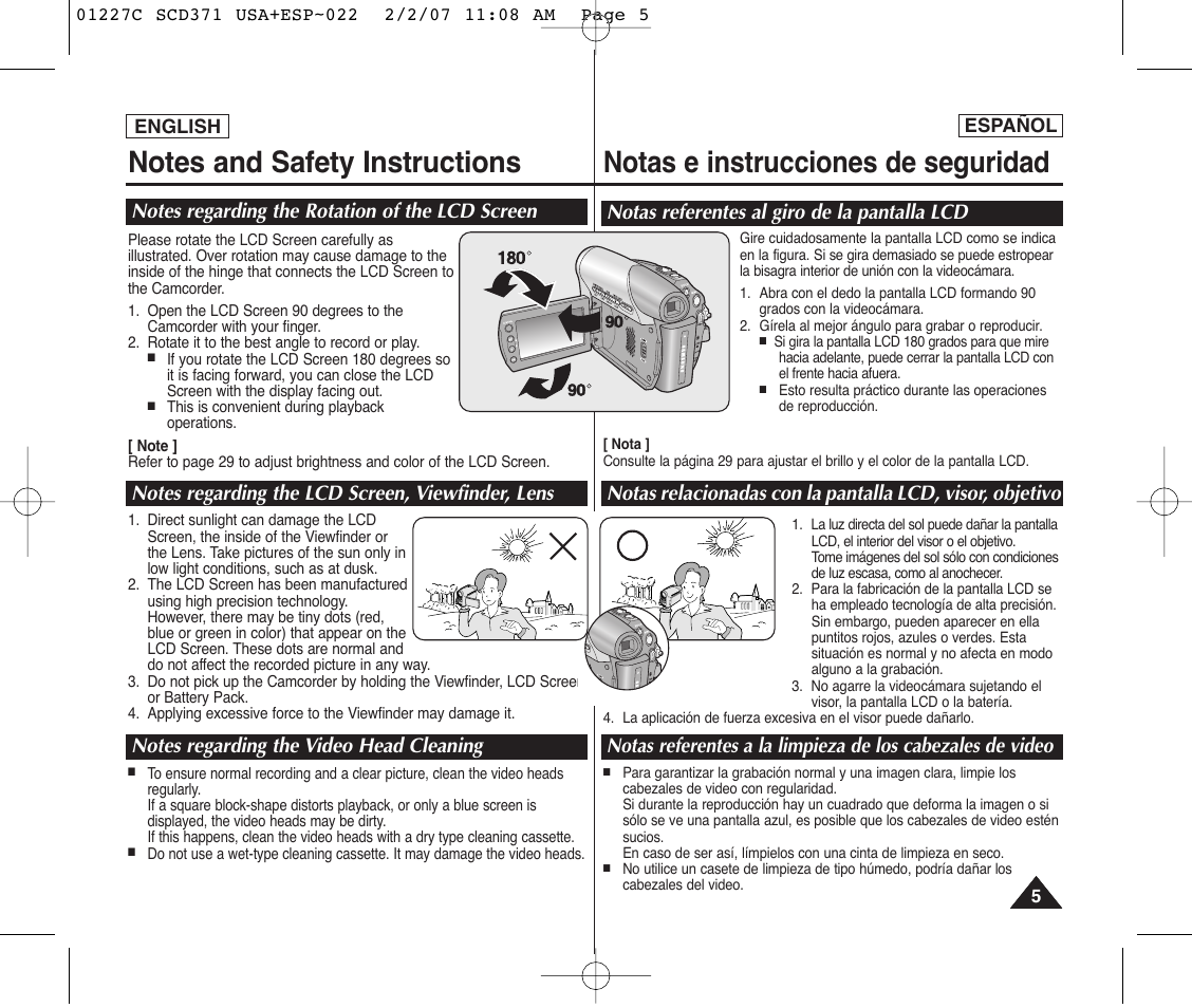 Notas e instrucciones de seguridad | Samsung SC-D375-XAP User Manual | Page 5 / 110