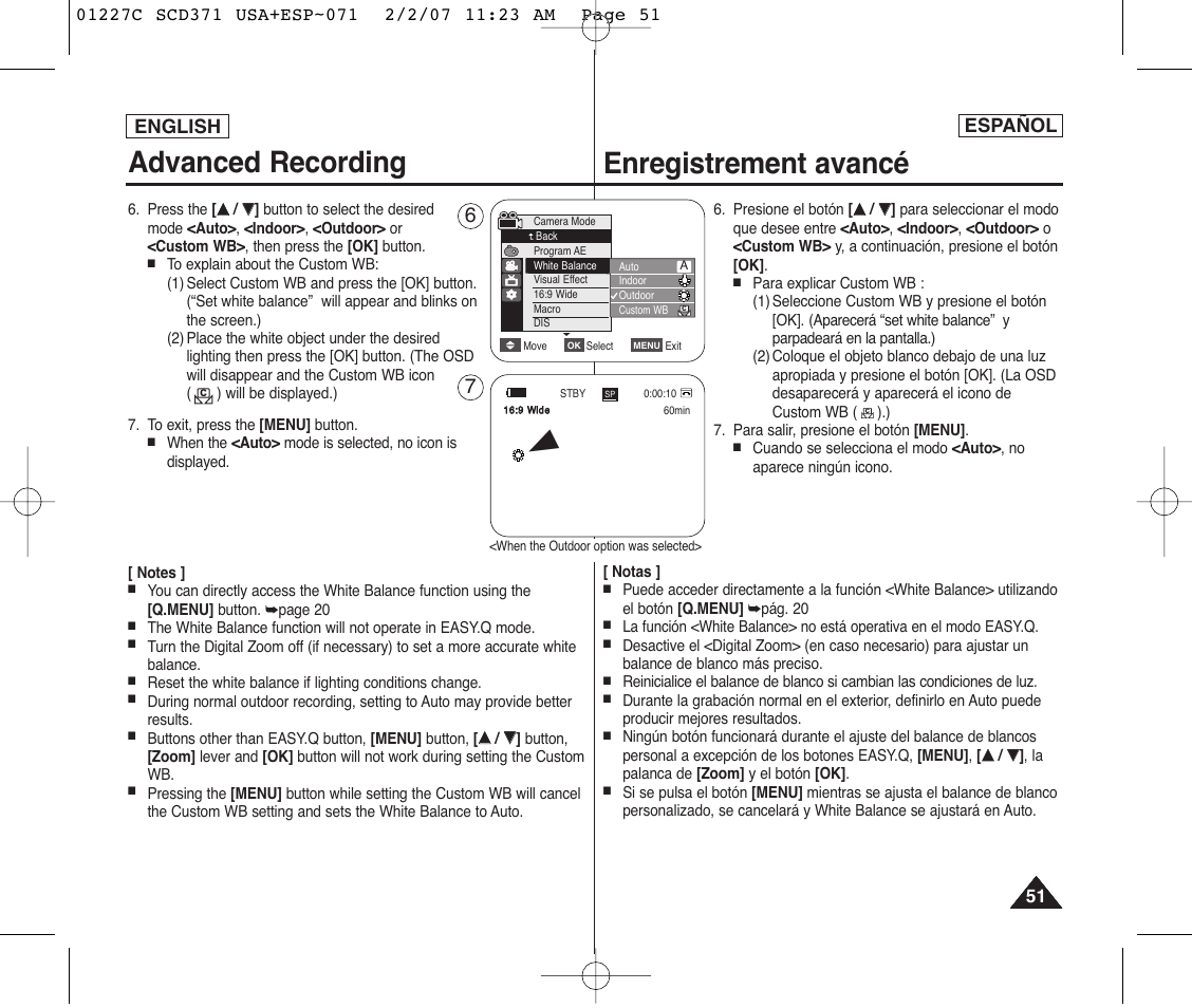 Advanced recording, Enregistrement avancé, English español | Samsung SC-D375-XAP User Manual | Page 51 / 110