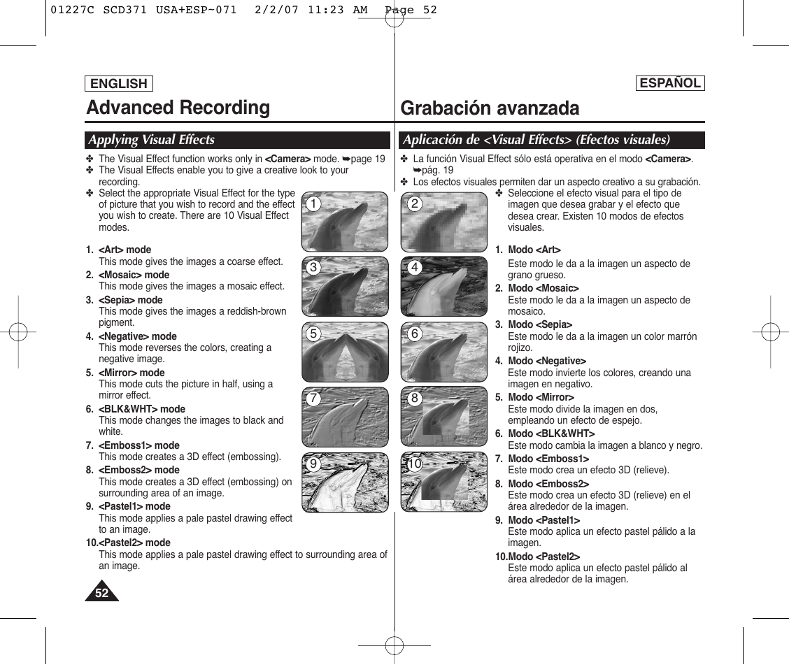 Advanced recording, Grabación avanzada | Samsung SC-D375-XAP User Manual | Page 52 / 110