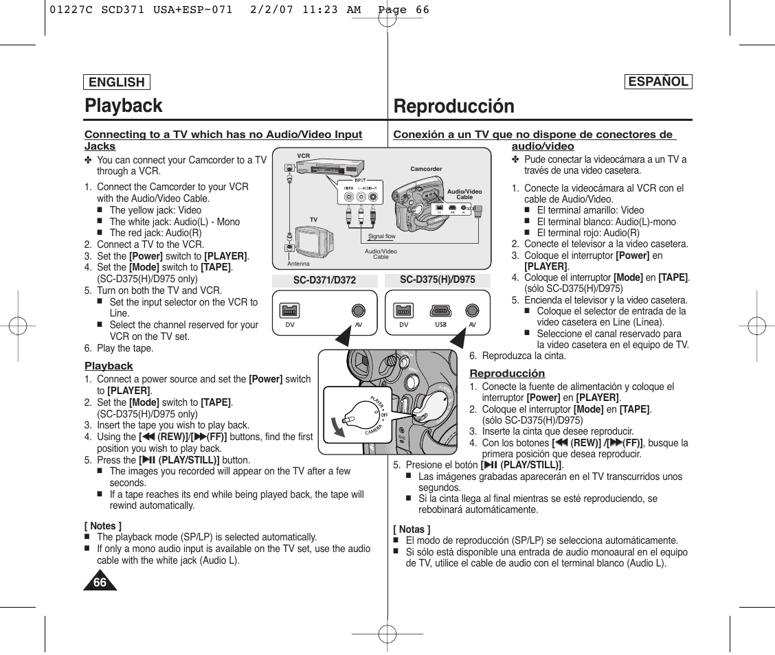 Reproducción, Playback | Samsung SC-D375-XAP User Manual | Page 66 / 110