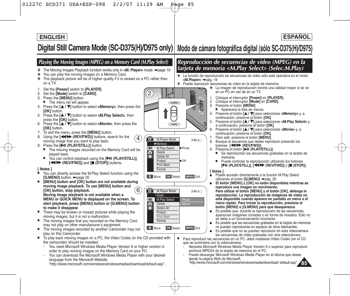 English español | Samsung SC-D375-XAP User Manual | Page 85 / 110