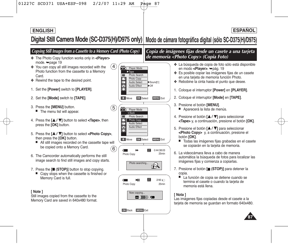 English español | Samsung SC-D375-XAP User Manual | Page 87 / 110