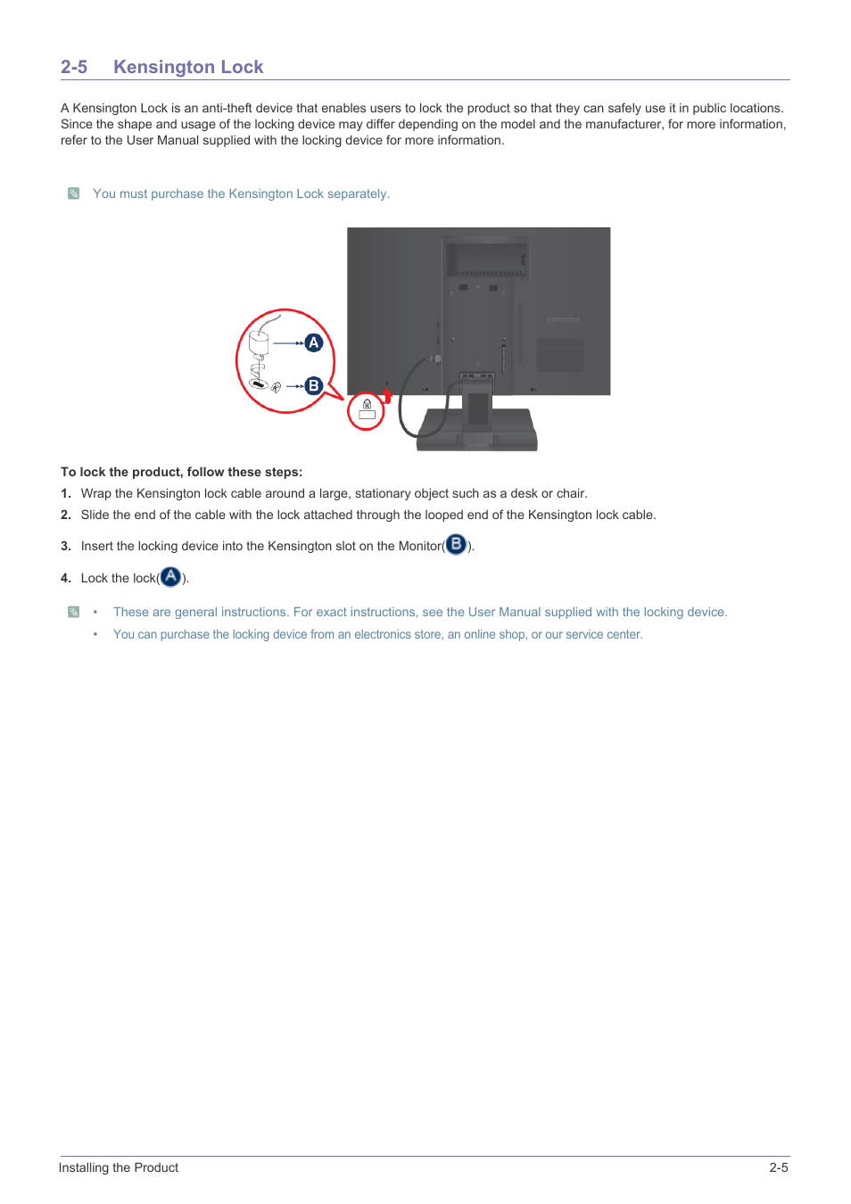 5 kensington lock, Kensington lock -5 | Samsung LS19A200NW-ZA User Manual | Page 17 / 46