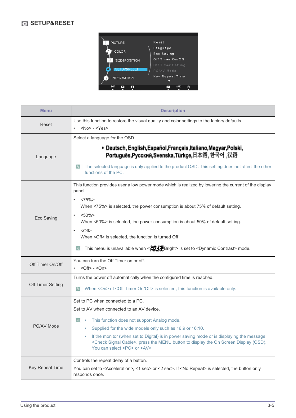 Setup&reset | Samsung LS19A200NW-ZA User Manual | Page 29 / 46