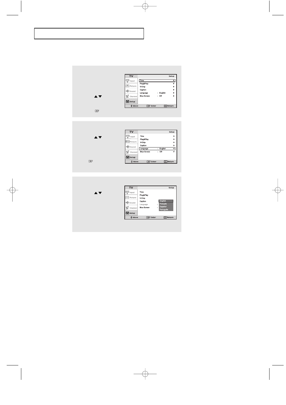 Selecting a menu language | Samsung LTP2035X-XAA User Manual | Page 29 / 49