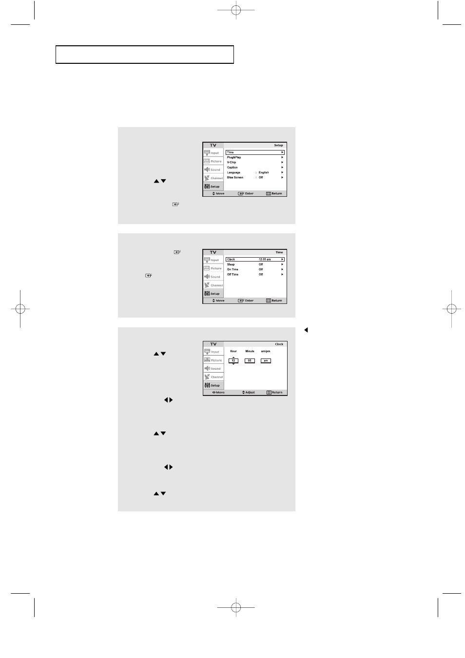 Setting the clock | Samsung LTP2035X-XAA User Manual | Page 35 / 49