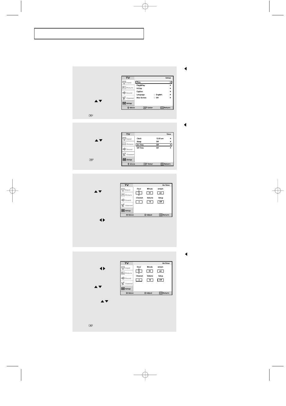 Setting the on/off timer | Samsung LTP2035X-XAA User Manual | Page 36 / 49