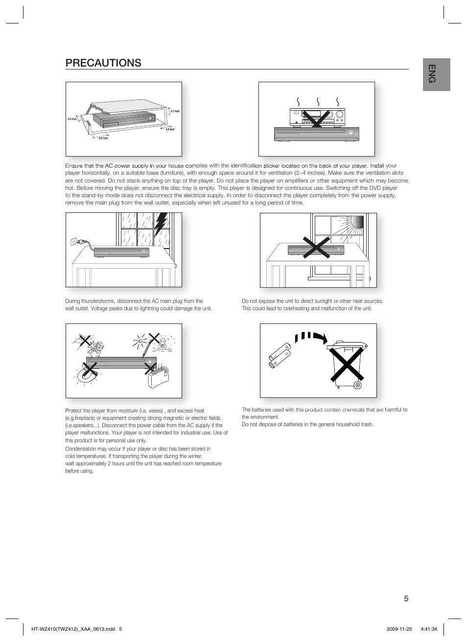 Precautions | Samsung HT-TWZ412T-XAA User Manual | Page 5 / 75