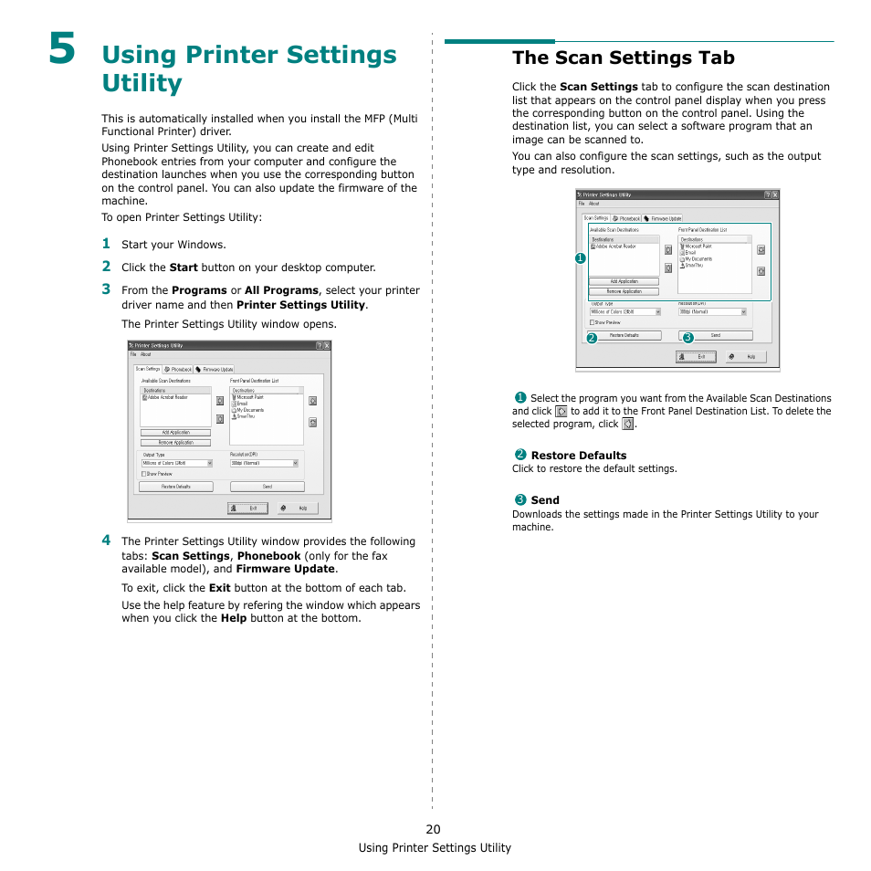 Using printer settings utility, The scan settings tab, Chapter 5 | Samsung SCX-4521F-XAA User Manual | Page 103 / 125