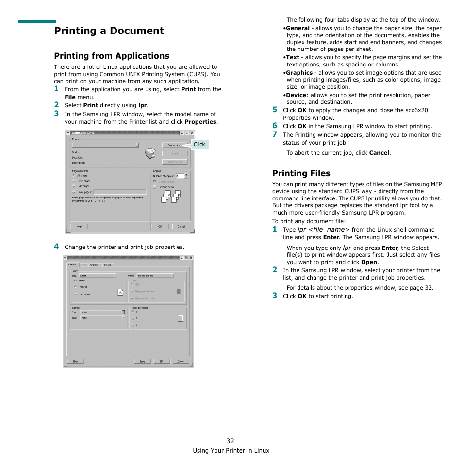 Printing a document, Printing from applications, Printing files | Printing from applications printing files | Samsung SCX-4521F-XAA User Manual | Page 115 / 125
