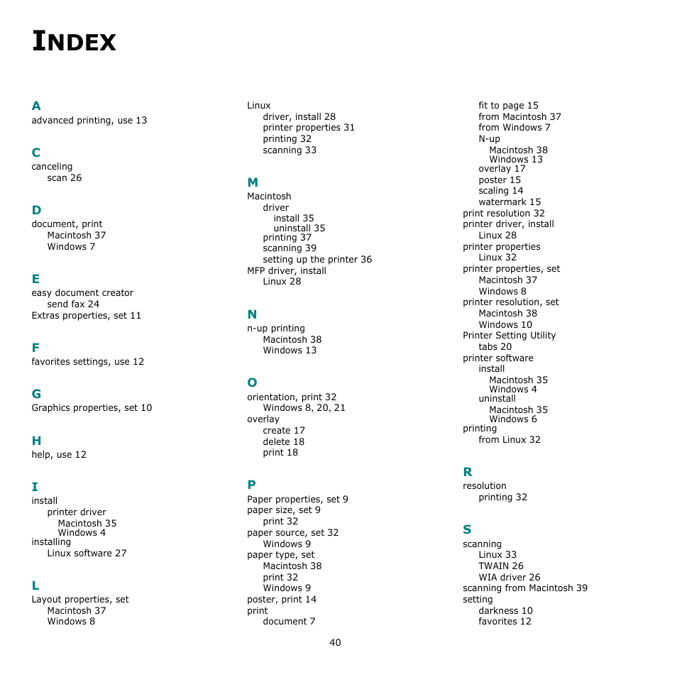 Index, Ndex | Samsung SCX-4521F-XAA User Manual | Page 123 / 125