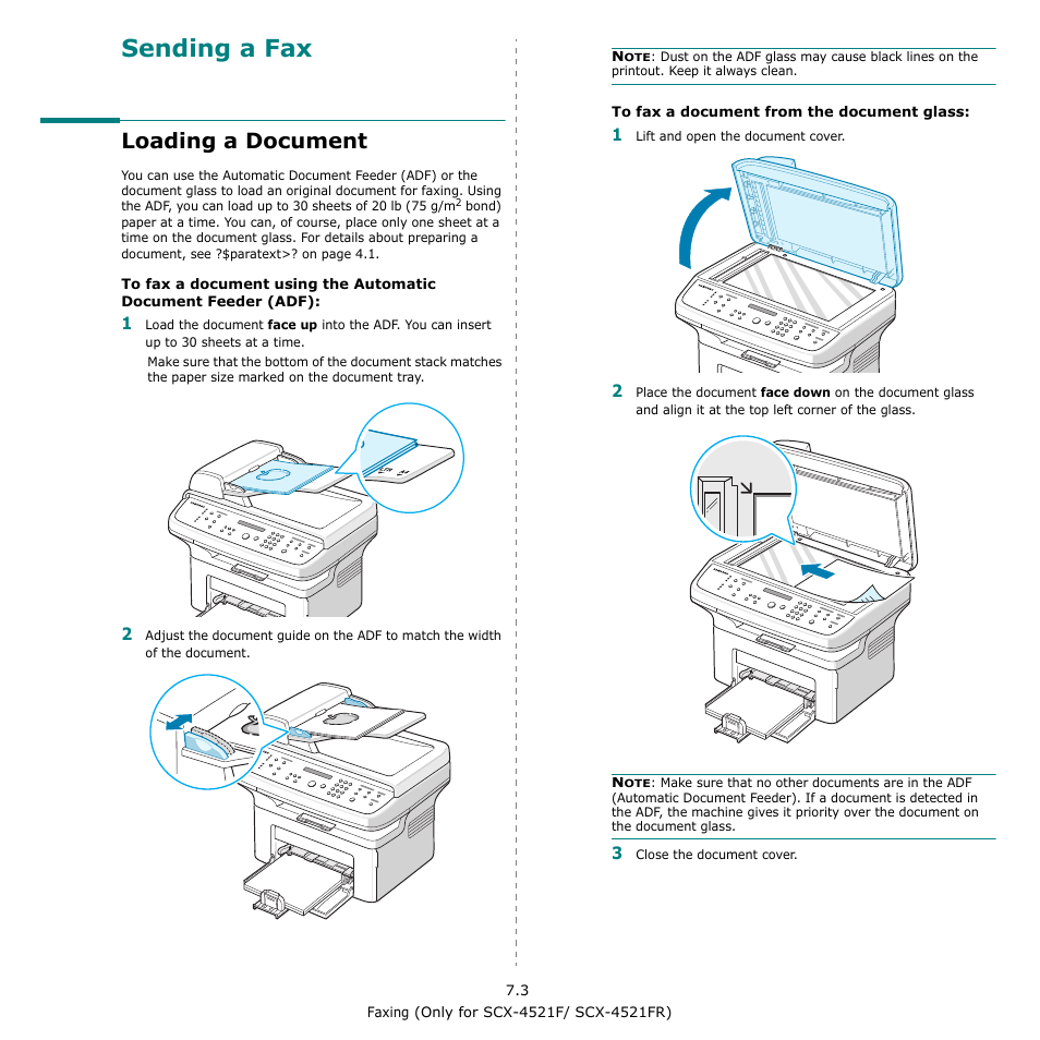 Loading a document, Sending a fax | Samsung SCX-4521F-XAA User Manual | Page 43 / 125